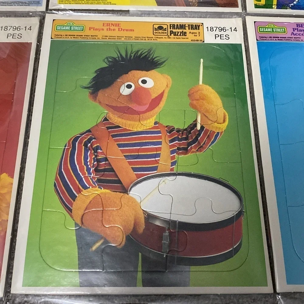 Vintage Set Sesame Street Golden Puzzles Bert Ernie Big Bird Cookie Monster 80’s